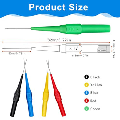 15Pcs Probes Pin Insulation Wire Piercing Needle Test Back Probe Kit Super Tip Multimeter Probe 0.7mm No-Destructive Test Probes for Car Tester Banana Socket Tester