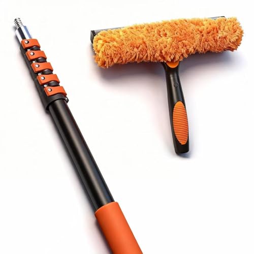 30FT High Window Cleaning Kit, 5-24 FT Telescoping Extension Pole with Dual Action Flip-Lock & Screw Fixing Design, 2-in-1 Window Squeegee, Professional Long Handle Washing Tool for High Windows - size: 5-24FT