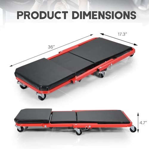 Foldable Z Creeper 2 in 1 Rolling Seat for Garage Shop Auto Repair | Red 36 inch Automotive Creepers for Warehouse Workshop - style: 36inch-Red