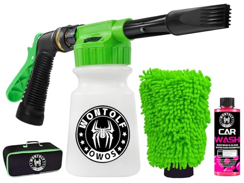 Wontolf Car Wash Foam Gun Foam Cannon Sprayer Kit with Car Wash Soap, Microfiber Car Wash Mitt, Storage Bag - Car Wash Kit - Snow Foam Blaster - Connects to Garden Hose - Car Accessories for Men - color: Green
