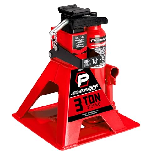 POWERBUILT 3 Ton All-in-One Hydraulic Bottle Jack and Jackstand in One, Compact, Wide Base, 11-21 Inch Range, Eliminates Jackstands, for Trucks, SUVs, RVs, Trailers, ASME, Not for Sedans - 640912 - color: Orange
