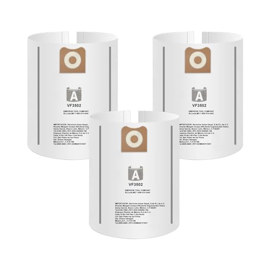 3 Pack 23743 VF3502 Vacuum Bags For Ridgid 12 to 16 Gallon Wet Dry Vacuums | VF3502 Repalcement Shop Vac Bags Size A for Rigid, Part# 23743 WD1950 WD1956 WD1850 WD1851 RV2400HF WD1450 WD1680 WD1270 - size: VF3502