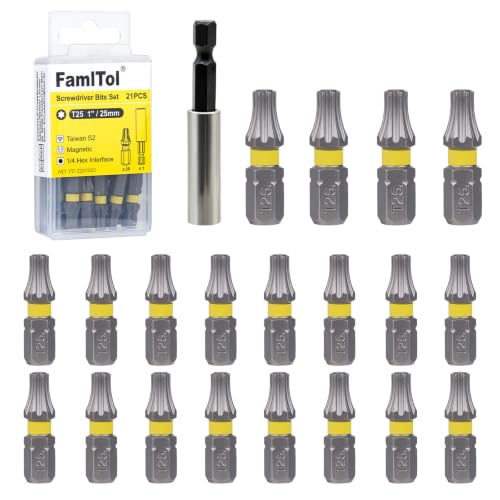20 PCS T25 Torx Bit Set 1 Inch with an 1 Bit Holder 1/4" Hex Shank | S2 Steel Star Impact Driver Bits, 1/4" Hex Shank Torx Screwdriver Bits for Auto Repair & Deck Building - size: T25-25mm
