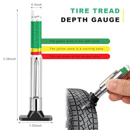 Car Tire Tread Depth Gauge, 32nds Smart Color Coded Automotive Tire Thread Depth Checker Meter Tool, Professional Tyre Measurement Gauge Tool for Cars Trucks Motorcycles - color: 1pcs