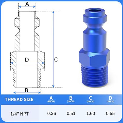 ChillWaves Aluminum Automotive T-Style Air Plug, 1/4" NPT Male Pneumatic Plugs, Air Compressor Accessories Fittings(20-PACK) - size: 1/4" MNPT, style: PACK OF 20
