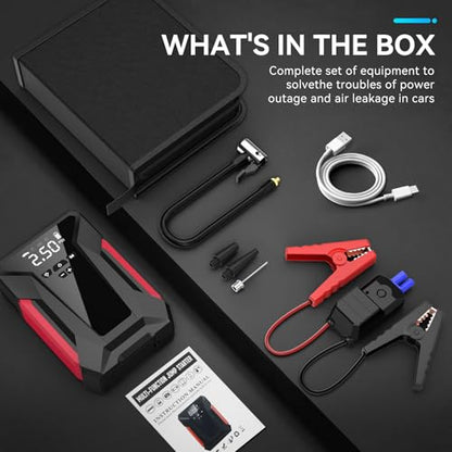 Jump Starter with Air Compressor, 4000A Car Battery Jump Starter for 12V Vehicles, Portable Battery Booster (9.0L Gas/8.0L Diesel), 150 PSI Tire Inflator, LCD Display, USB-C, LED Light (Black)