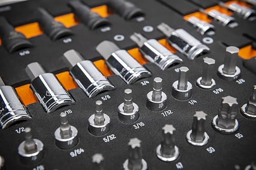 GEARWRENCH 88 Piece 1/4”, 3/8”, 1/2” Drive SAE Bit Socket Set in Foam Storage Tray - GWMSBSKCBSAE - size: One Size, style: Bit Sockets