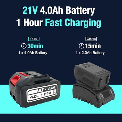 Impact Wrench - 1/2" Impact Gun, Power Impact Driver Max Torque 406 Ft-lbs(550N.m), Cordless Impact Wrench with 21V 4.0Ah Li-ion Battery & Charger,4 PCS Impact Sockets