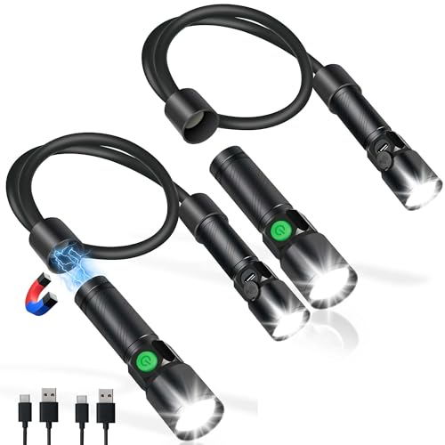 CLAKAP 2 Pack LED Neck Light Rechargeable, 1800 Lumens Bright Hands Free Neck Flashlight with Magnetic Base, Detachable Mechanic Work Light for Auto Repair, Walking, Camping