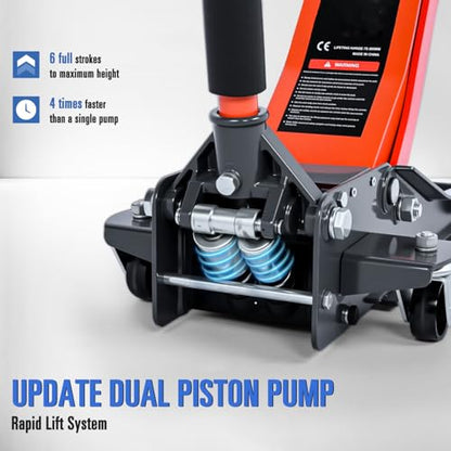 Nilight 3 Ton Floor Jack, Low Profile Car Hydraulic Jack with Dual Pistons Quick Lift, 2.95"-19.88" Lifting Range - style: Dual Pump