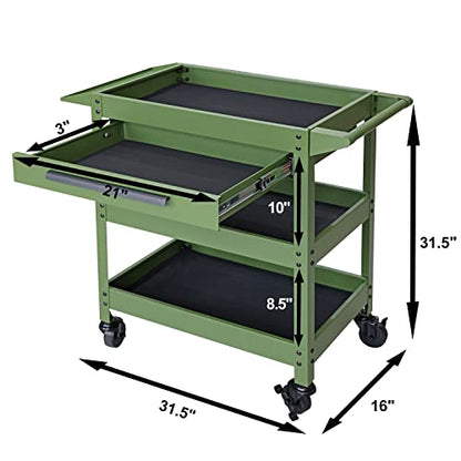 GSTANDARD APTB311G Torin 3 Layers Utility Cart: Rolling Tool Cart with Lockable Wheels and Multifunction Service Cart for Home, Garage, Kitchen, Office or Cafe, Green - color: Green, style: 3 Shelves with Drawer