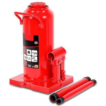 Auto Dynasty 16 Ton Hydraulic Bottle Jack, Automotive Welded Bottle Jack for Car, Pickup Truck, RV, Auto Repair, 9" to 18" Lifting Range (Red) - color: Red, size: 16 Ton