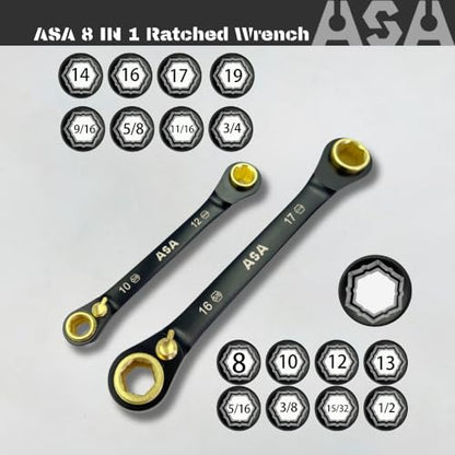 ASA 8-in-1 Stainless Steel 72-Tooth Bi-Directional Ratchet Wrench, Multi-Function Non-Slip Ratchet Wrench, Protects Bolts from Damage,super socket,universal socket,ratchet set(5/16,3/8,15/32,1/2) - size: Small-8(5/16)/10(3/8)/12(5/32)/13(1/2)