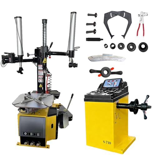 Tire Changer and Wheel Balancer Combo with Bead Blaster and Dual Assist Arms, 110V for 10-24" Rims, Complete Workshop Tire Service Package