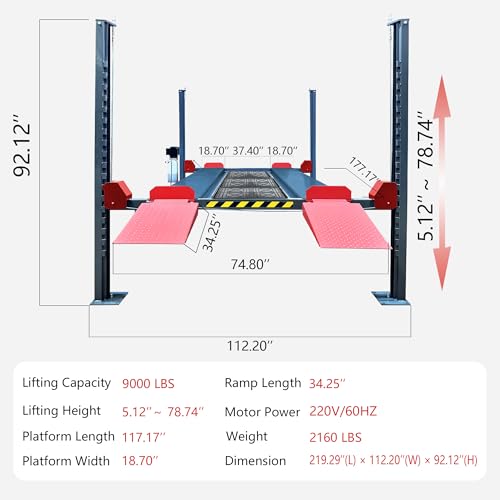 9000LBS Heavy Duty 4 Post Car Lift with Copper Motor | Portable Car Lifts for Home Garage | Car Storage Lift 4 Post Parking Lift - size: MJ-4T-40A