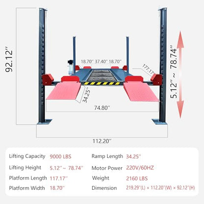 9000LBS Heavy Duty 4 Post Car Lift with Copper Motor | Portable Car Lifts for Home Garage | Car Storage Lift 4 Post Parking Lift - size: MJ-4T-40A