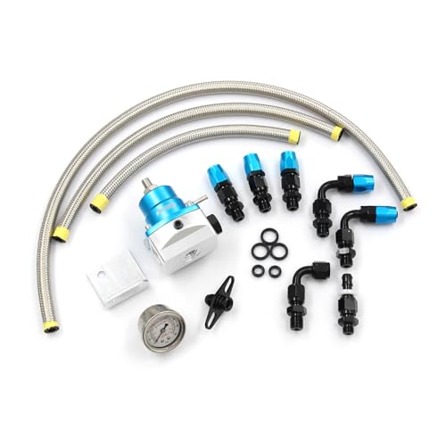 Adjustable Universal EFI Fuel Pressure Regulator Kit with 0-160psi Fuel Pressure Gauge and AN6-6AN Fuel Line Hose Fitting Connectors Kit (BLUE) - color: BLUE