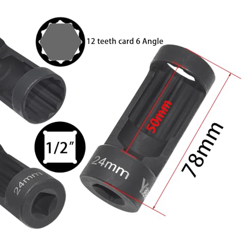 Suspension Strut Socket Tool, Strut Nut Socket 16mm 18mm 19mm 21mm 22mm 24mm with 12 Point 1/2" Drive, Suspension Spreader Set 8pc Shock Absorber Tool - size: 8pcs