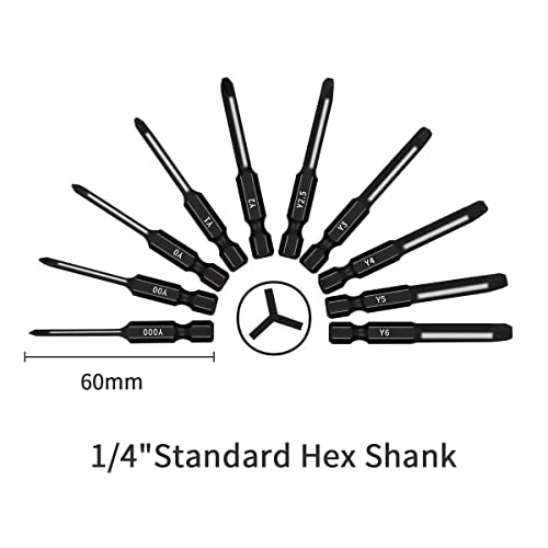 TriWing Bit Set (10 Pack - 2.3" Long Magnetic Heads) in The Following Tri Wing Bits Screwdriver Sizes: Y000, Y00, Y0, Y1, Y2, Y2.5, Y3, Y4, Y5, and Y6 - style: Triwing