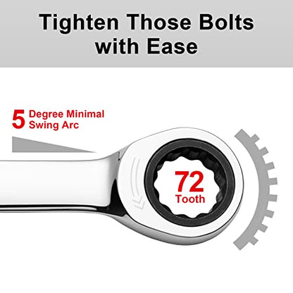 Jetech 13mm Ratchet Wrench, Ratcheting Combination Wrench Metric, Industrial Grade Gear Spanner with 12-Point Design, 72-Tooth Ratchet, Chrome Vanadium Steel for Auto & DIY Repair - size: 13mm