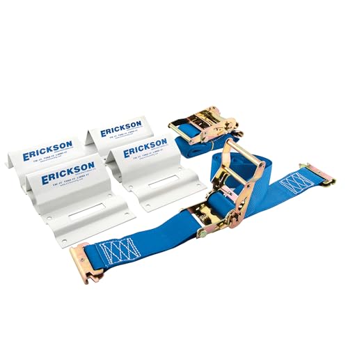 Erickson Wheel Chock Tie-Down Kit, 2 in x 6.5 ft, Single Slotted E-Fitting, Fits 10 in-30 in Tires, 1500 lb Ratchet Straps - Secures ATV, UTV, SxS, Mower & More - style: 2in x 6.5ft - Single Slotted E-fitting