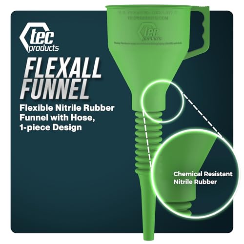 TEC Products FlexAll Long Flexible Funnels - Automotive Oil Funnel with Hose, Durable Nitrile Rubber for Oil Change, Transmission Funnel Fluid, Diesel, Fuel, Gas - Made in USA - Green (16 x 5 Inches) - color: Green, size: Large