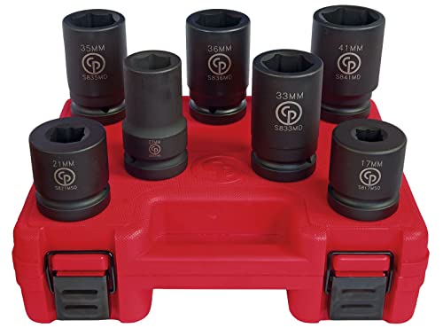 Chicago Pneumatic SS8107WS - 1 Inch Square Drive, Metric, Wheel Service, 6 Point, Impact Socket Set (7 PCS) - size: 1", style: Metric (7 PCS)
