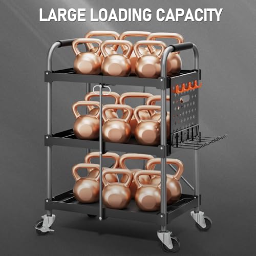 KINGRACK 3 Tier Rolling Tool Cart on Wheels, 330 LBS Heavy Duty Tool Cart with Organizer Shelf Tool Cabinet Chest Organizer, Perfect for Garage, Warehouse & Repair Shop (Black)