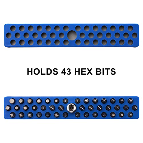 Mayouko 1/4" Magnetic Hex Bit Holder Rack Organizer, 43 Holes, 1/4-Inch Drill Bit Holder, Green&Blue, 2 Racks, Magnetic Bit Holder with Magnet Base for Screwdriver Bits - color: Green,blue