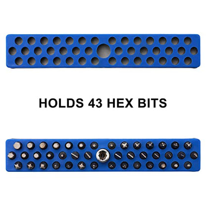 Mayouko 1/4" Magnetic Hex Bit Holder Rack Organizer, 43 Holes, 1/4-Inch Drill Bit Holder, Red&Blue, 2 Racks, Magnetic Bit Holder with Magnet Base for Screwdriver Bits - color: Red,blue
