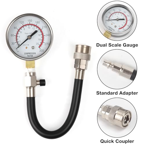 Petrol Compression Test Kit, Engine Compression Tester,2-3/4 | 2-3/4 in Bourdon Tube Gauge, 10 Pieces - size: Petrol Compression Test Kit