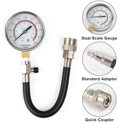 Petrol Compression Test Kit, Engine Compression Tester,2-3/4 | 2-3/4 in Bourdon Tube Gauge, 10 Pieces - size: Petrol Compression Test Kit