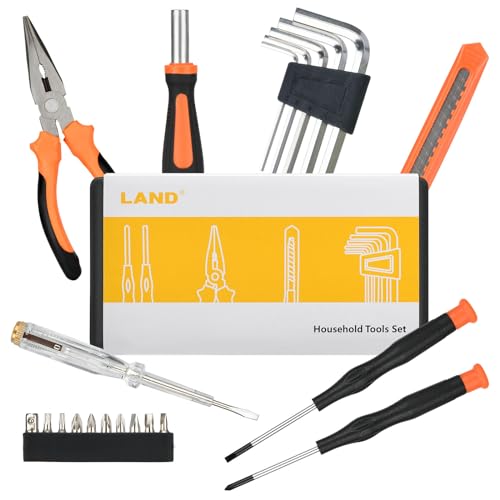 LAND 22-Piece Small Tool Kit with Toolbox - Essential Household Tool Set for Home Repair, DIY Projects, Garage & College Dorm, Includes Pliers, Screwdrivers & Portable Storage Case