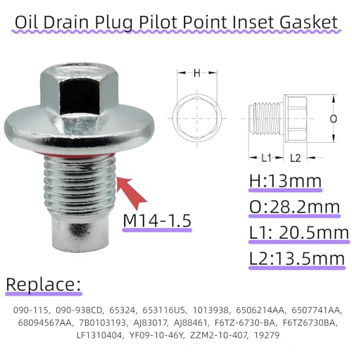 6 PCS M14x1.5 Oil Drain Plug for Ford F250 F350 F450 F550 | Pilot point oil drain plugs fit for Ford, Expedition, Transit and GM; replace 090-161, 65266, 11569943, F6TZ-6730-BA. - size: M14x1.5mm（6Pcs）