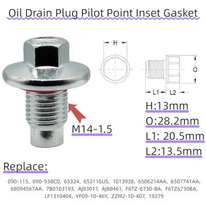 6 PCS M14x1.5 Oil Drain Plug for Ford F250 F350 F450 F550 | Pilot point oil drain plugs fit for Ford, Expedition, Transit and GM; replace 090-161, 65266, 11569943, F6TZ-6730-BA. - size: M14x1.5mm（6Pcs）