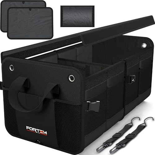 FORTEM Trunk Organizer For SUV Car Organizer and Storage, Multi-Compartment Storage Bag Car Accessories for Women Men, Perfect Christmas Gifts, 1680D Oxford, Non Slip Bottom, Straps, Soft Cover (50L) - color: Black, size: Standard (50L)