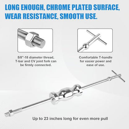 Clatoon Inner CV Axle Puller Tool with 5/8"-18 Slide Hammer | Axle Removal Tool with 63mm 48mm CV Joint Fork Adapter, Puller Set for Front Wheel Drive Bearing Joint Extraction