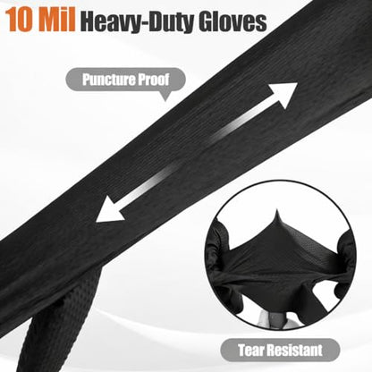 TREEGO 10 Mil Heavy Duty Black Nitrile Mechanic Gloves, 100 Count M | Diamond Grip Rubber Gloves, Latex & Powder Free for Industrial Maintenance, Equipment Repair & Daily Professional Use - color: Black 100, size: Large