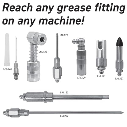 LockNLube 8-Piece Quick Connect Greasing Accessory Kit. Complete grease fitting connection kit. Reach any grease fitting on any machine. The rip-stop case keeps tools clean and portable.