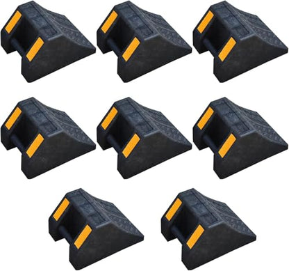 8-Pack Heavy Duty Rubber Wheel Chocks for Secure Wheels for Cars, RVs, and Trucks, 8" x 4" x 6.6"