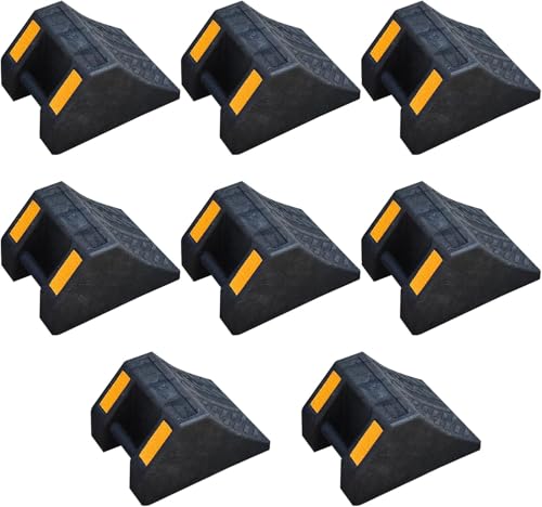 8-Pack Heavy Duty Rubber Wheel Chocks for Secure Wheels for Cars, RVs, and Trucks, 8" x 4" x 6.6"