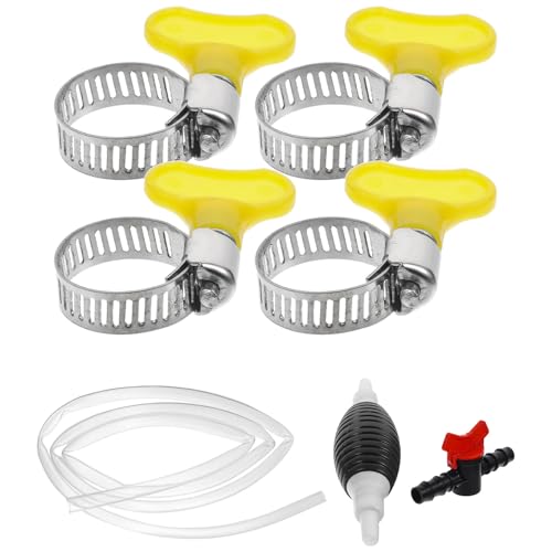 MERRYHAPY Hand Pump Fuel Transfer Siphon Pump Kit with 2M Hose, 4 Buckles and Flow Valve, Manual Gasoline and Diesel Siphon for Automotive, Fish Tank, and Liquid Transfer