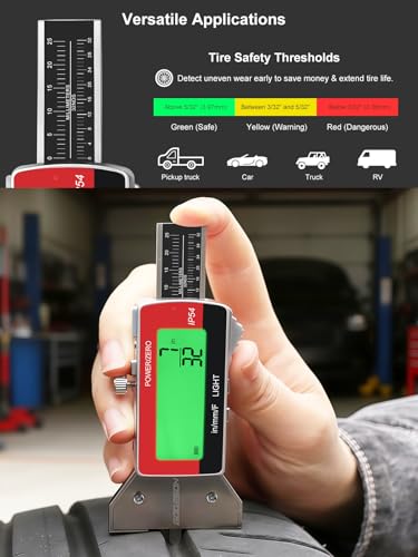 GODESON Tire Tread Depth Gauge,Rechargeable Digital Tire Depth Gauge - USB-C,3-Unit Switch (mm/Decimal/Fraction Inch), Backlit LCD Display, Auto Power Off, 0-32NDS for Car/SUV/Truck Wear Measurement