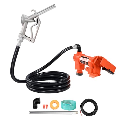 VEVOR Fuel Transfer Pump, 12V DC 20 GPM 1/4 HP Diesel Pump, Extractor Pumps with Manual Nozzle, Discharge Hose and Suction Pipe, for Gasoline, Diesel, Kerosene, Ethanol-Methanol Blends & Biodiesel - size: 12V 20GPM