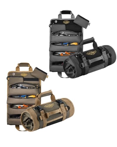 Ryker Original Heavy Duty Roll Up Tool Bag Organizer w/Detachable Pouches | Garage Tools Storage Bags for Organization. Camping Tool Box Kit Trunk Organizer. Tool Belt Waterproof Pouch HVAC Tools Bags - color: Pack of 2