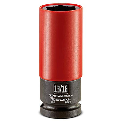 Powerbuilt 13/16 in. Zeon Lug Nut Socket – SAE, 1/2" Drive, Impact-Rated Chromoly Steel with Protective Wheel Saver Sleeve for Damaged or Rounded Lug Nuts - 941431M - size: 20.6 mm