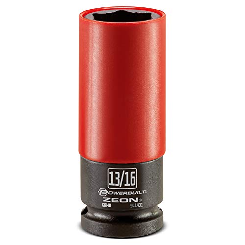 Powerbuilt 13/16 in. Zeon Lug Nut Socket – SAE, 1/2" Drive, Impact-Rated Chromoly Steel with Protective Wheel Saver Sleeve for Damaged or Rounded Lug Nuts - 941431M - size: 20.6 mm