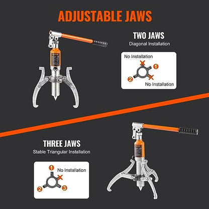 VEVOR Hydraulic Gear Puller, 5 Ton Max Capacity Wheel Bearing Pulling Separator, 2 or 3 Jaws Puller, Vertically and Horizontally, 8" Jaw Hydraulic Puller with Case for Pulling Hubs - style: 5 Ton