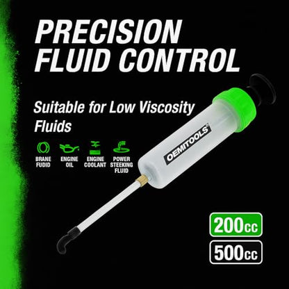 OEMTOOLS 500cc Fluid Extractor and Filler Pump – High-Capacity Precision Vacuum Pump for Brake Fluid, Transmission, Power Steering, and Coolant – Dual-Scale Cylinder, Extension Tubes, service Design - style: 500cc