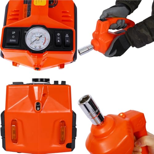 5-Ton 12V Electric Car Jack and Hydraulic Floor Jack Kit with 1/2" Electric Impact Wrench, LED Light, Carry Case, Red Reflector Triangle, Portable Auto Lift for Sedans, SUVs, MPVs, and Trucks